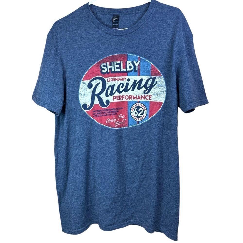 Shelby Racing Graphic Tee Blue Mens Size M Retro Motorsports Casual Streetwear
